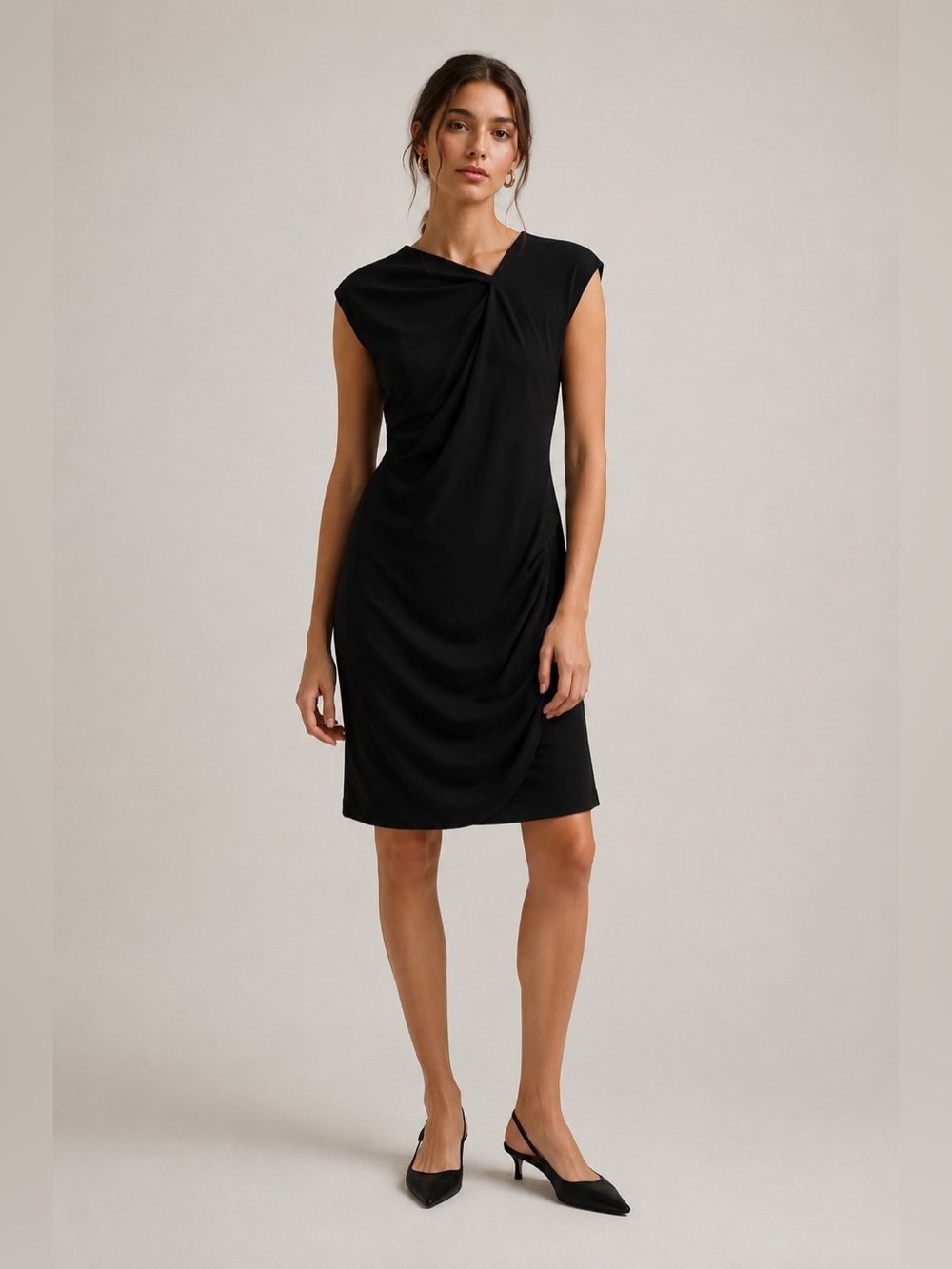 Helmut Lang Black Draped Midi Dress
